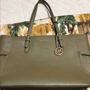 Michael Kors Sage Green Tote with Gold Accents
